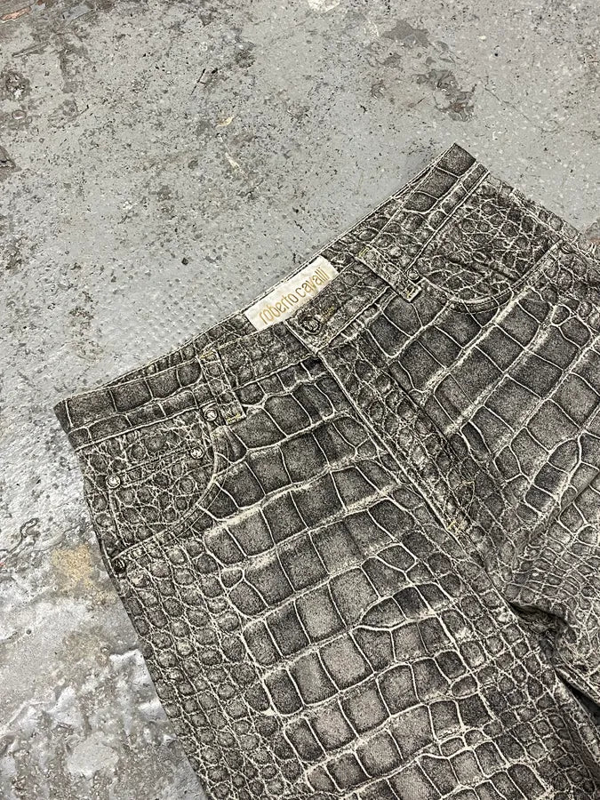 AW1999 Roberto Cavalli Grey Crocodile Effect Pants GlzCThj 5