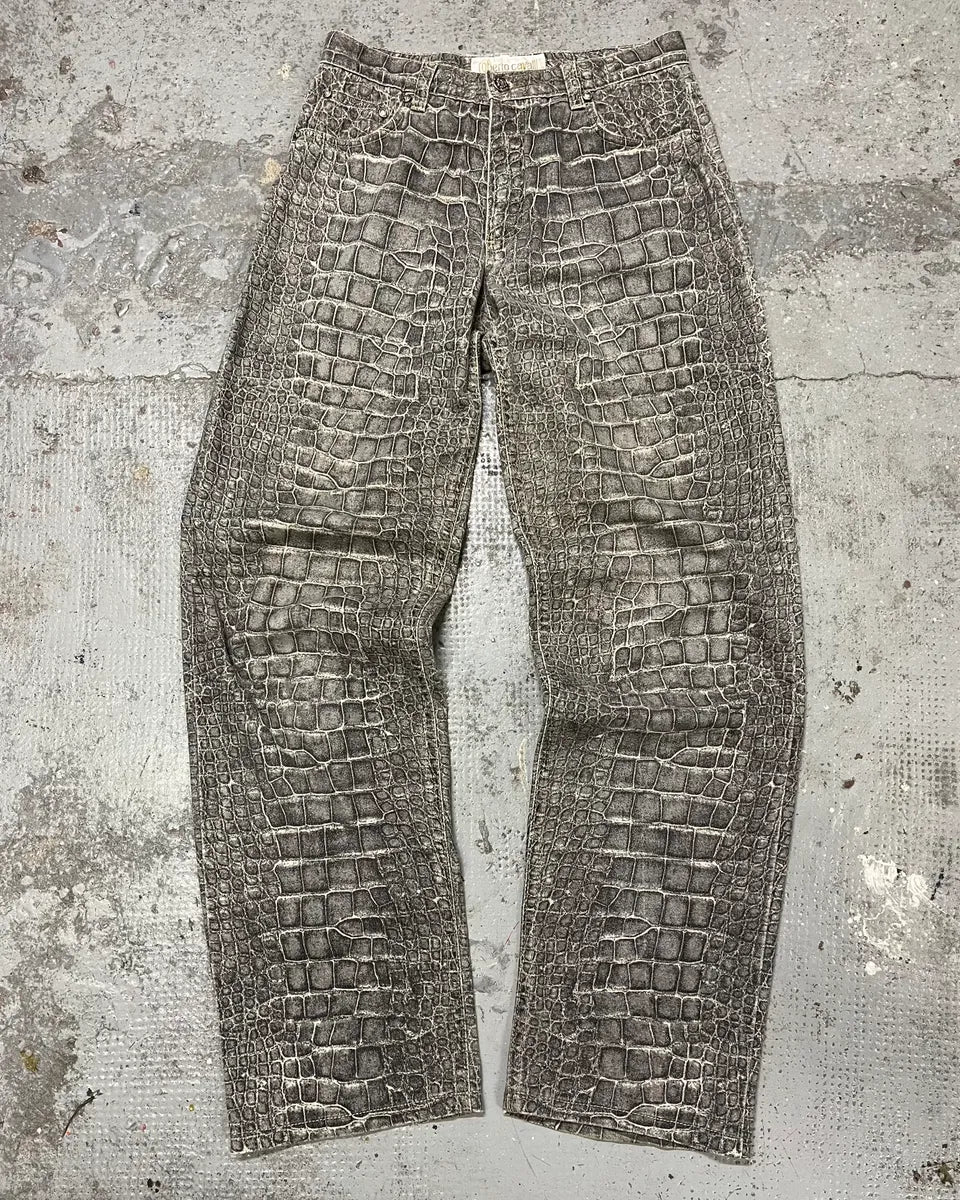 AW1999 Roberto Cavalli Grey Crocodile Effect Pants GlzCThj 0