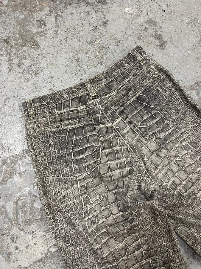 AW1999 Roberto Cavalli Grey Crocodile Effect Pants GlzCThj 7