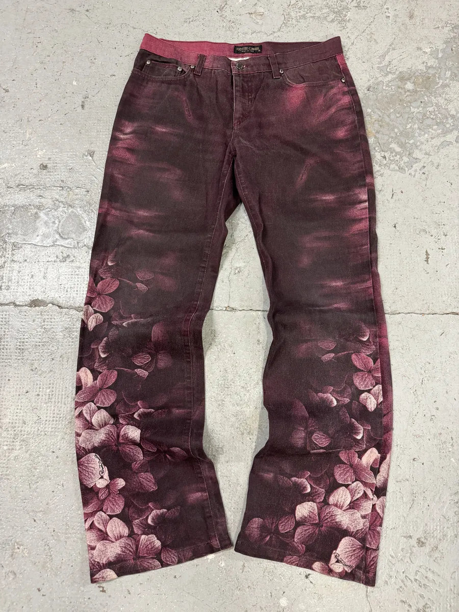 AW1999 Roberto Cavalli Purple Floral Spectrum Obscure Pants (S) wvkRAJj 0