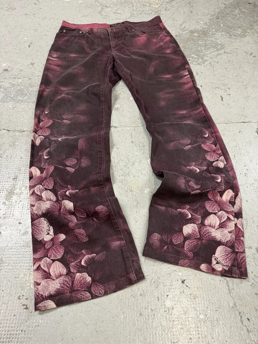 AW1999 Roberto Cavalli Purple Floral Spectrum Obscure Pants (S) wvkRAJj 6