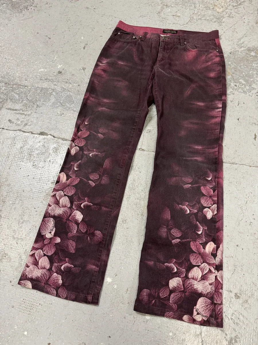 AW1999 Roberto Cavalli Purple Floral Spectrum Obscure Pants (S) wvkRAJj 9