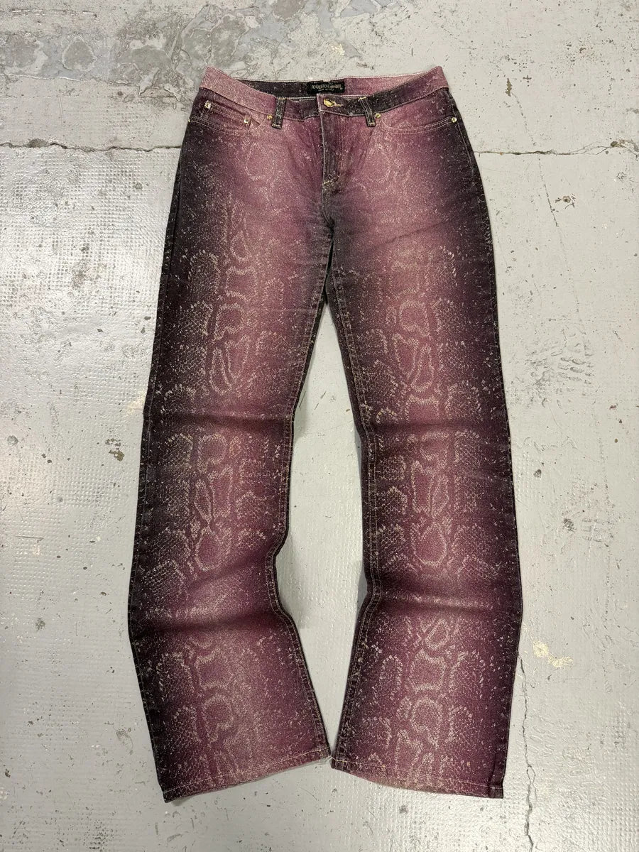 AW1999 Roberto Cavalli Python Purple Straight Denim Jeans gQtFNox 0
