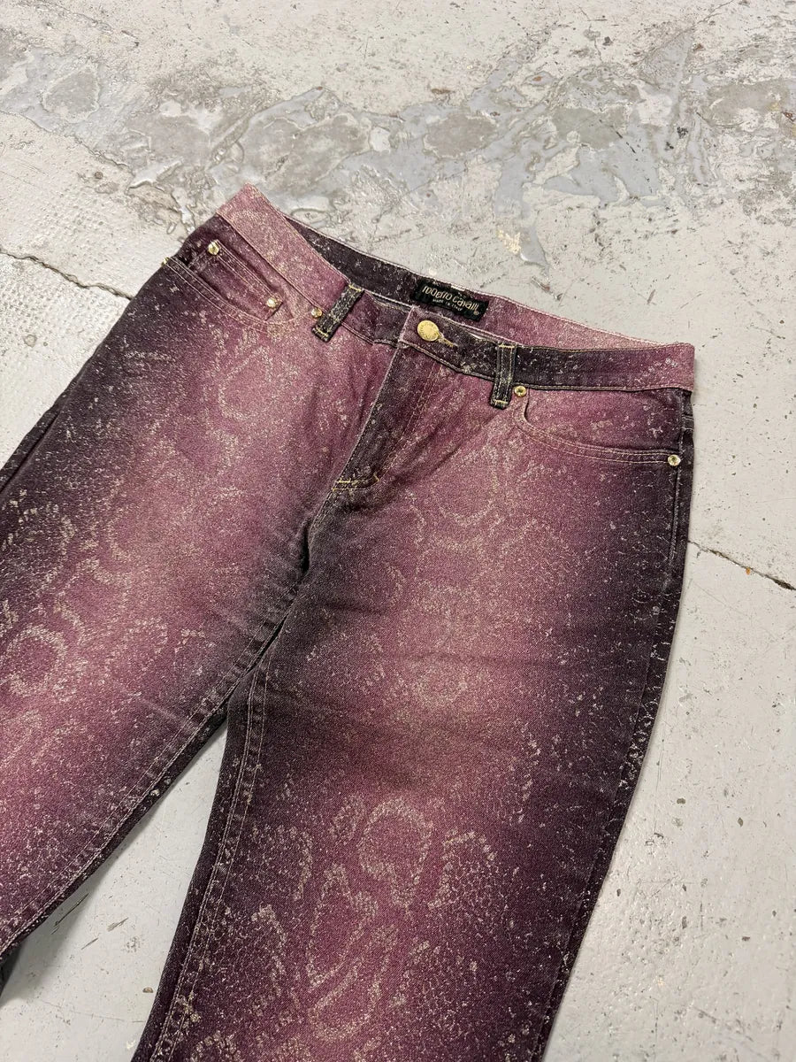 AW1999 Roberto Cavalli Python Purple Straight Denim Jeans gQtFNox 10
