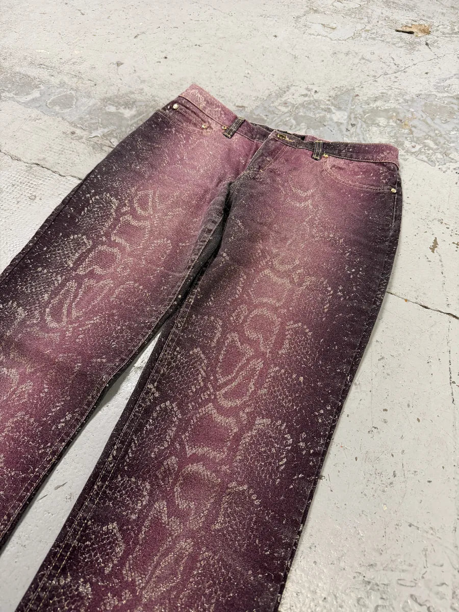 AW1999 Roberto Cavalli Python Purple Straight Denim Jeans gQtFNox 7
