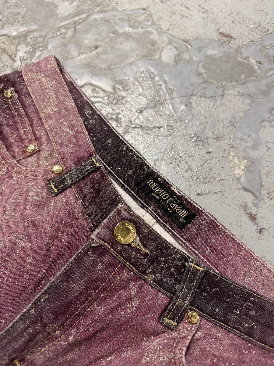 AW1999 Roberto Cavalli Python Purple Straight Denim Jeans gQtFNox 8