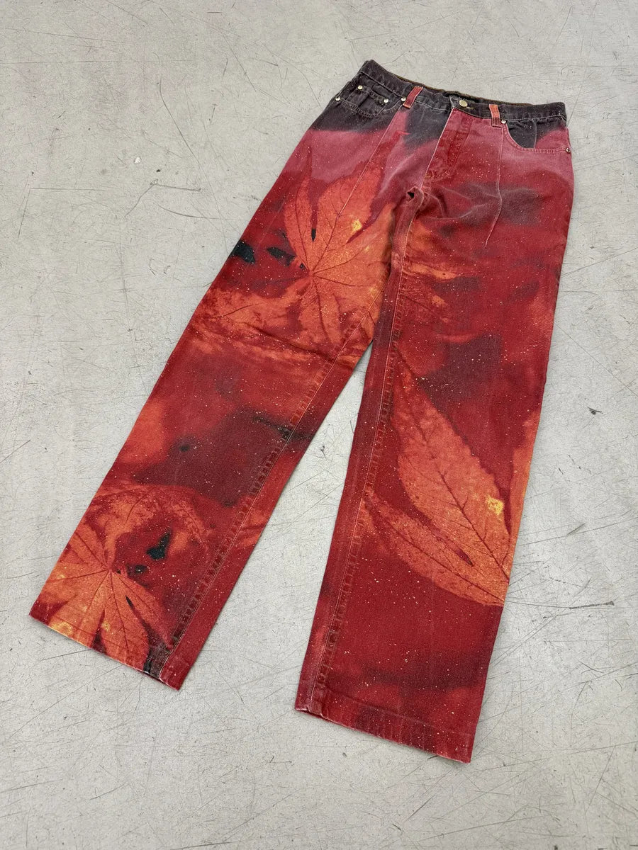 AW1999 Roberto Cavalli Red Leaf Pants vrtWUJU 1