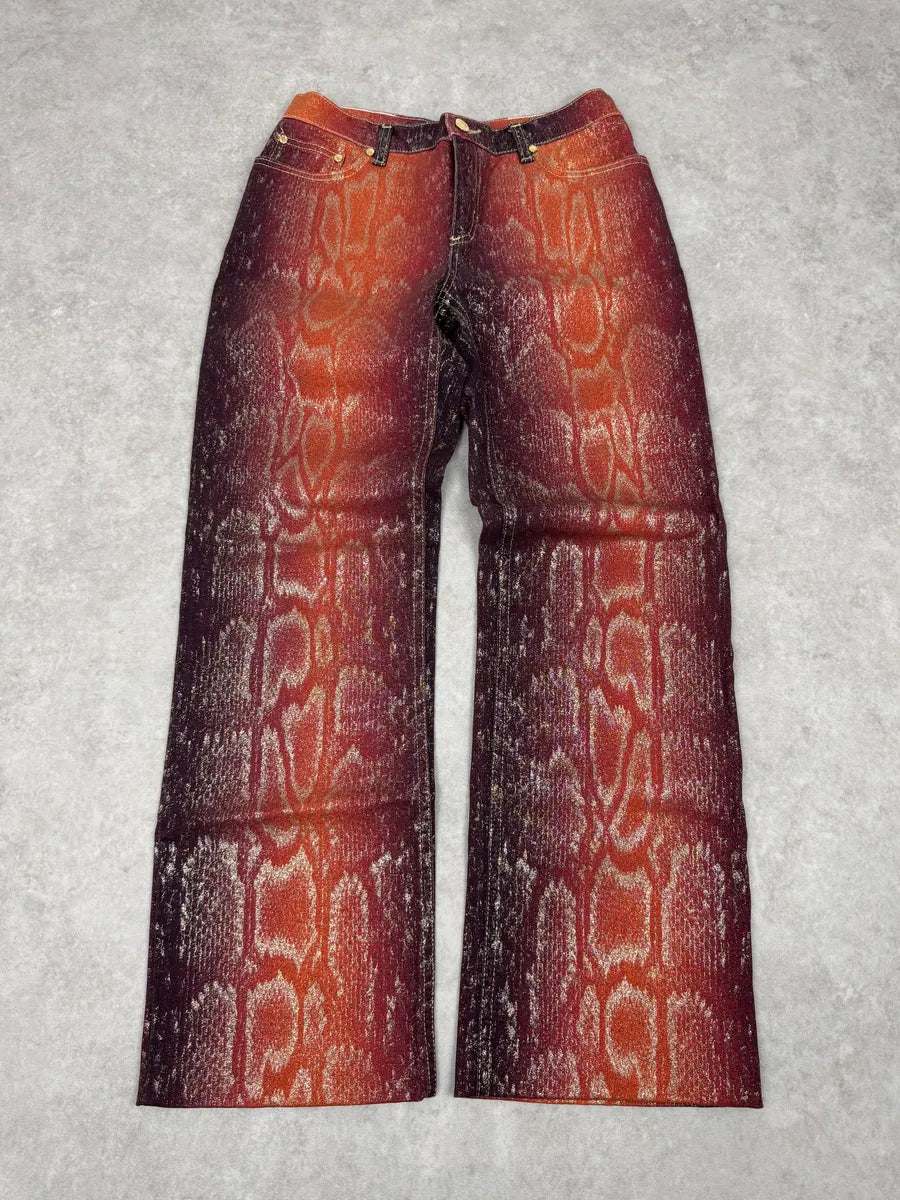 AW1999 Roberto Cavalli Red Legend Python Effect Gold Pants KEXyFYR 0