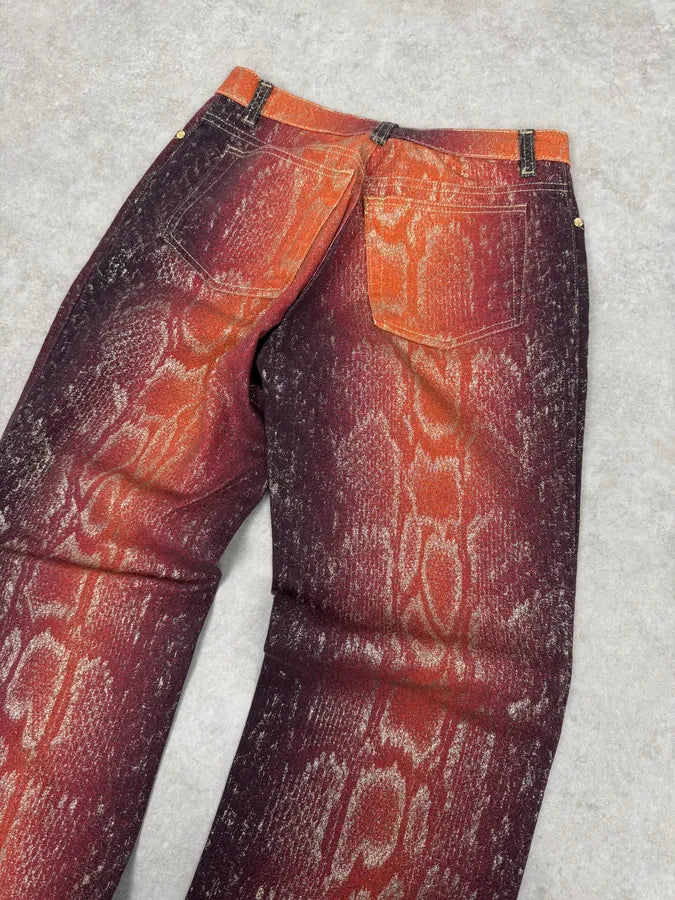 AW1999 Roberto Cavalli Red Legend Python Effect Gold Pants KEXyFYR 1