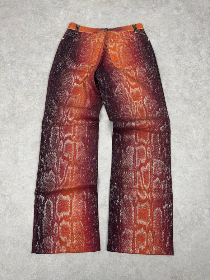 AW1999 Roberto Cavalli Red Legend Python Effect Gold Pants KEXyFYR 2