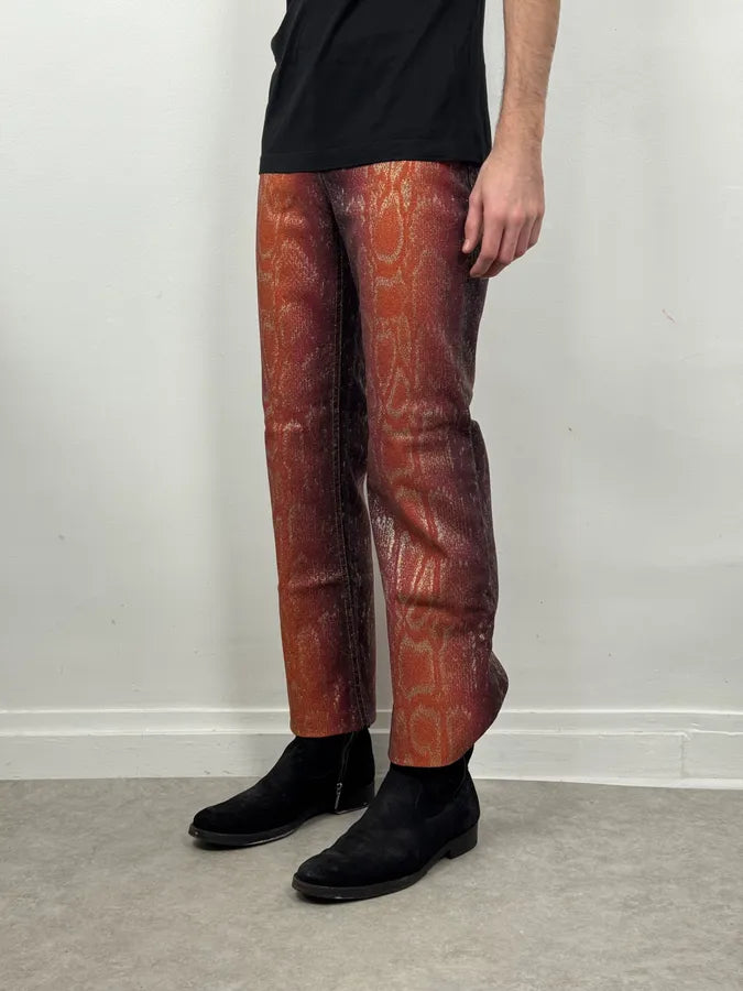 AW1999 Roberto Cavalli Red Legend Python Effect Gold Pants KEXyFYR 4