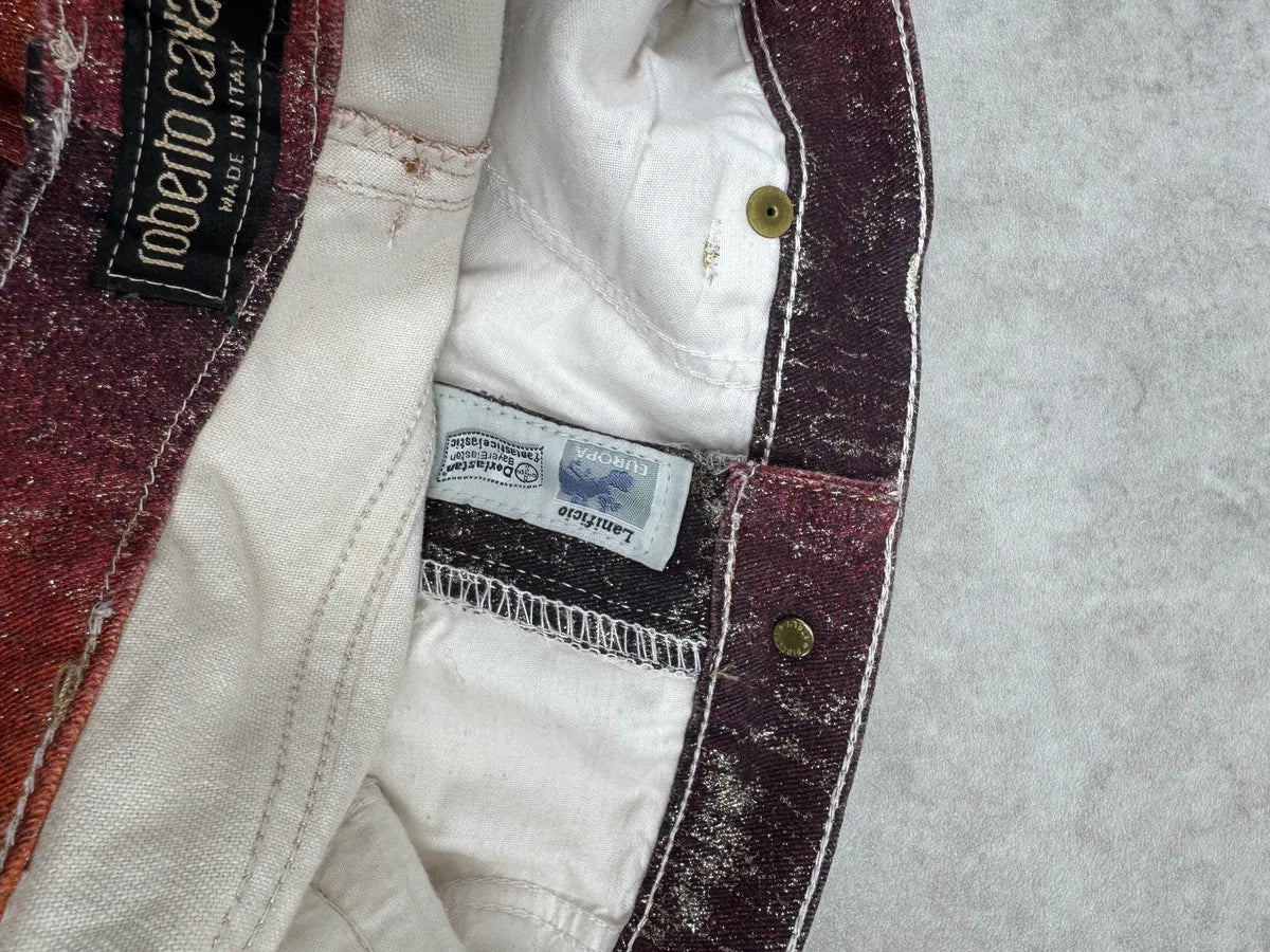 AW1999 Roberto Cavalli Red Legend Python Effect Gold Pants KEXyFYR 5