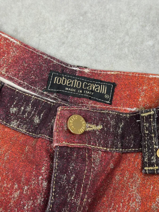 AW1999 Roberto Cavalli Red Legend Python Effect Gold Pants KEXyFYR 6