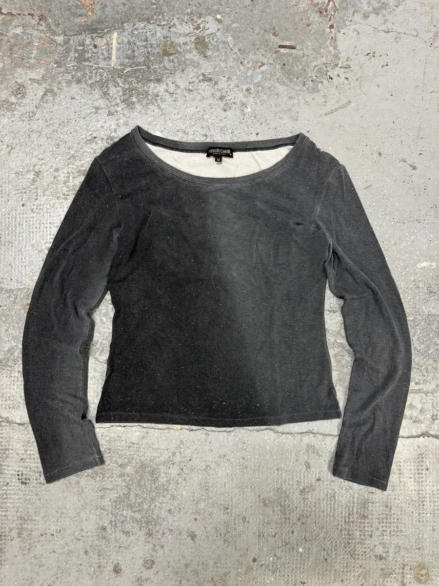 AW1999 Roberto Cavalli Two Tone Grey Silk Top Longsleeves jGemNtw 0