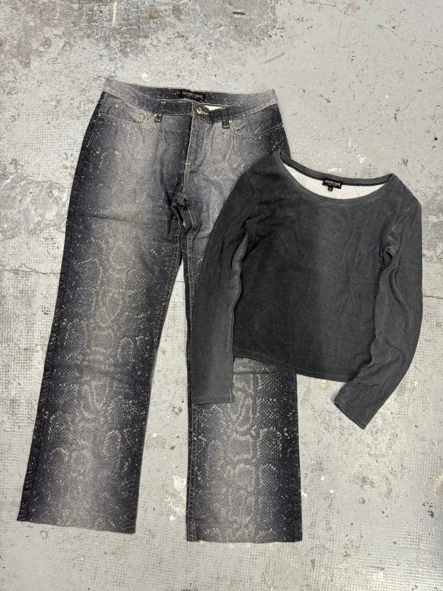 AW1999 Roberto Cavalli Two Tone Grey Silk Top Longsleeves jGemNtw 6