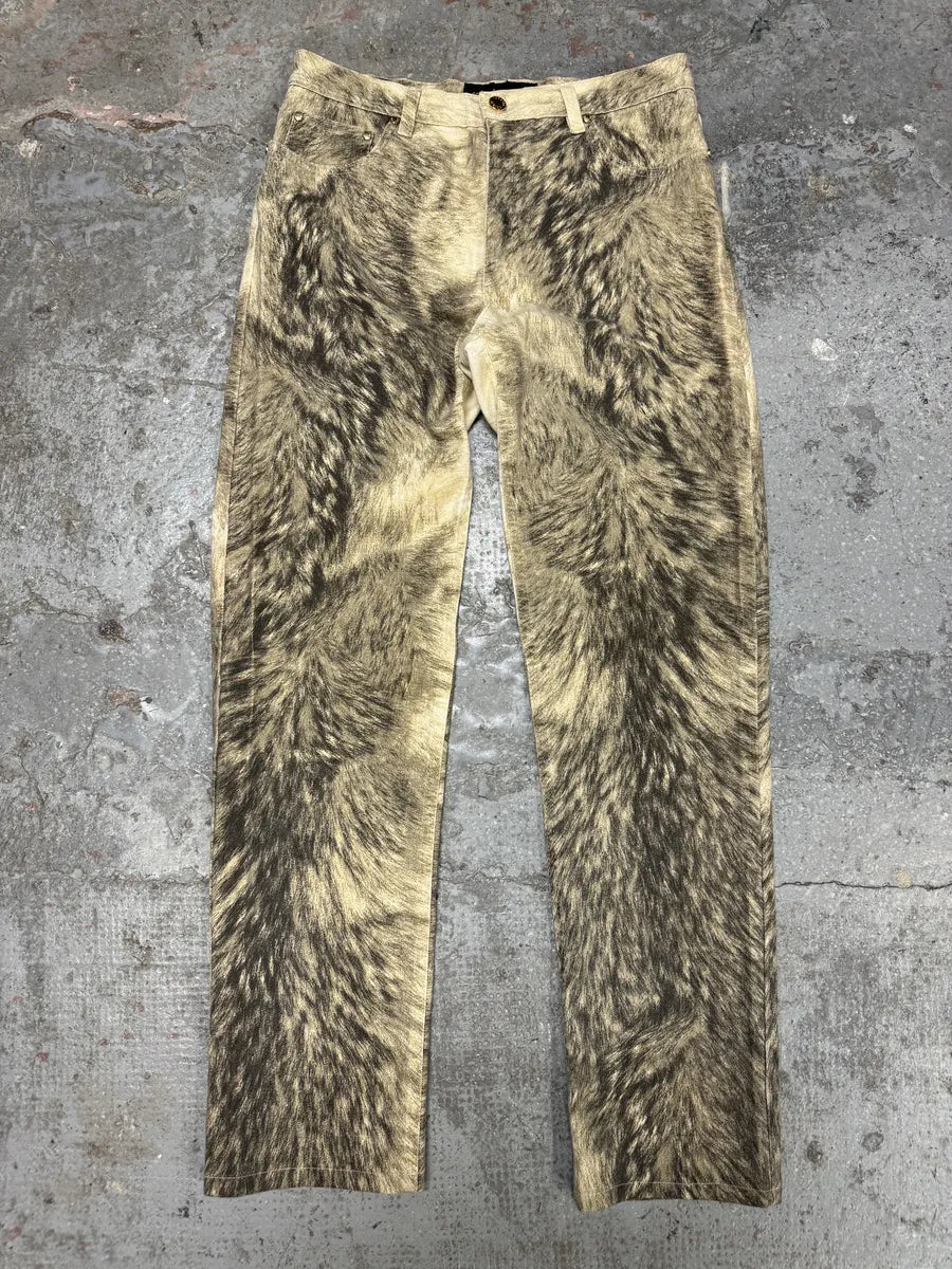 AW1999 Roberto Cavalli Wolf Fur Effect Beige Pants (S) GPpqAAc 1
