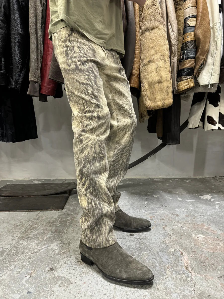 AW1999 Roberto Cavalli Wolf Fur Effect Beige Pants (S) GPpqAAc 4