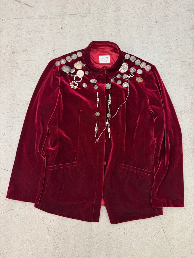 AW2000 Armani Collezioni Bordeaux Velvet Hardware Blazer Jacket ABkzFaF 0