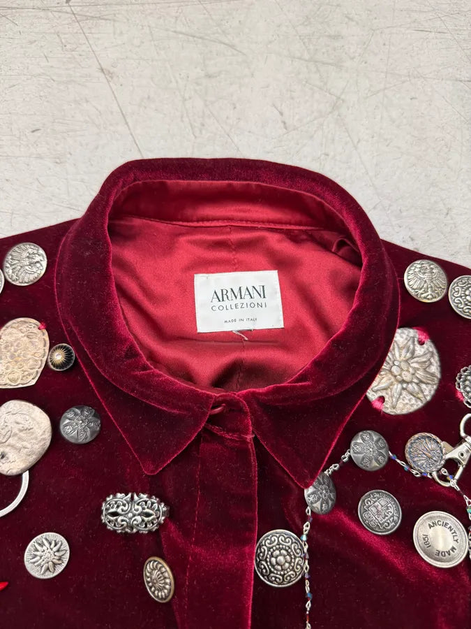 AW2000 Armani Collezioni Bordeaux Velvet Hardware Blazer Jacket ABkzFaF 4