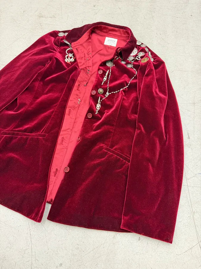 AW2000 Armani Collezioni Bordeaux Velvet Hardware Blazer Jacket ABkzFaF 9