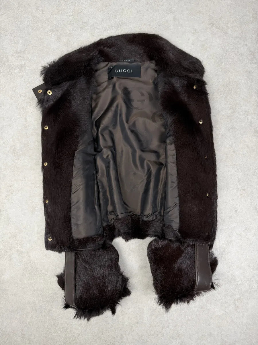 AW2000 Gucci Brown Marmot Fur Leather Jacket by Tom Ford ArYPYMs 11