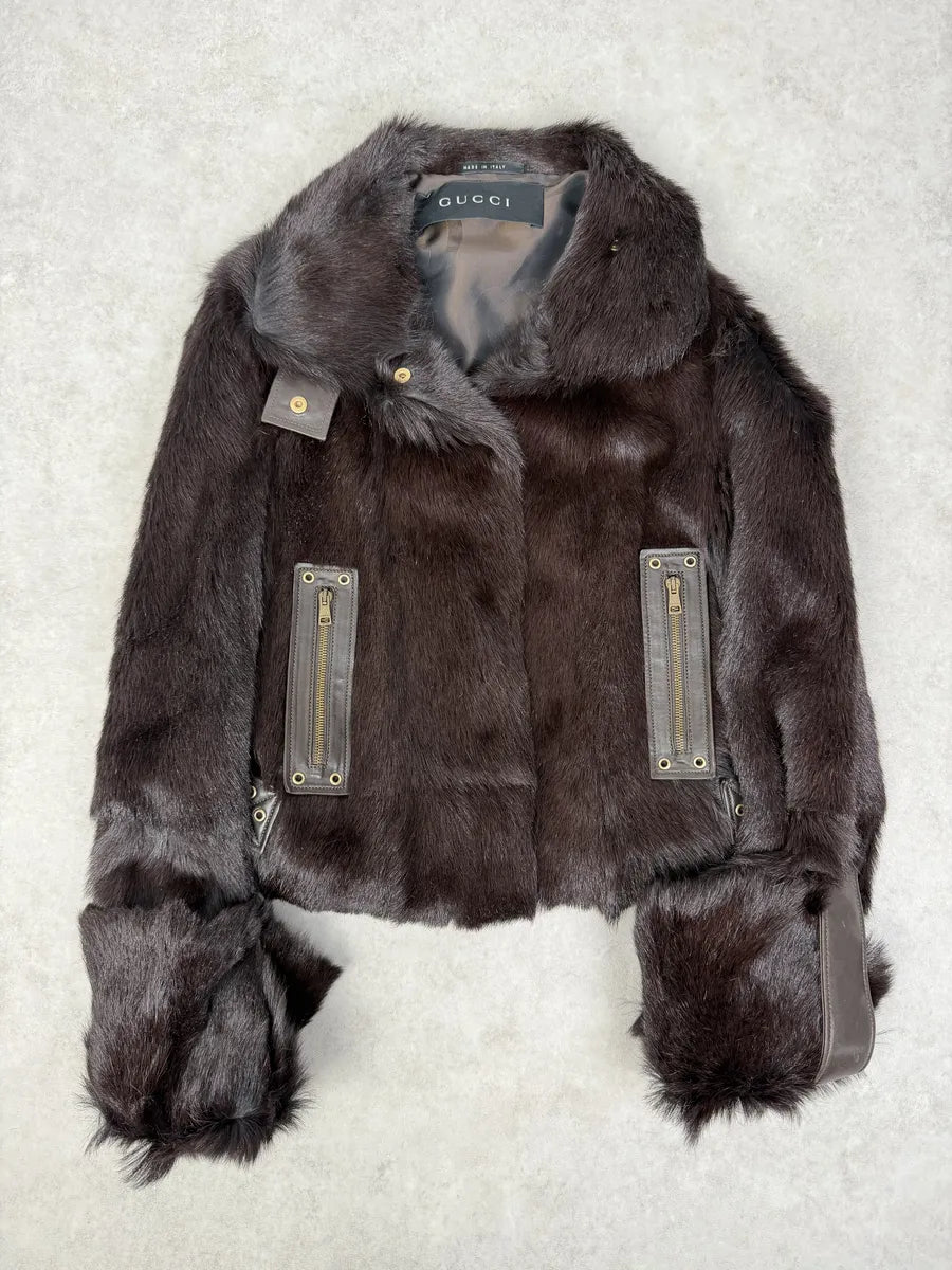 AW2000 Gucci Brown Marmot Fur Leather Jacket by Tom Ford ArYPYMs 6