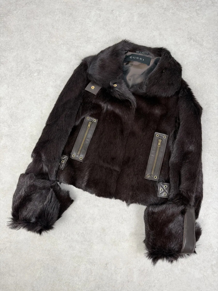 AW2000 Gucci Brown Marmot Fur Leather Jacket by Tom Ford ArYPYMs 7