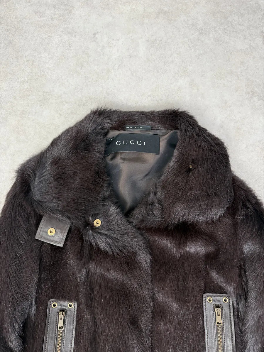 AW2000 Gucci Brown Marmot Fur Leather Jacket by Tom Ford ArYPYMs 9