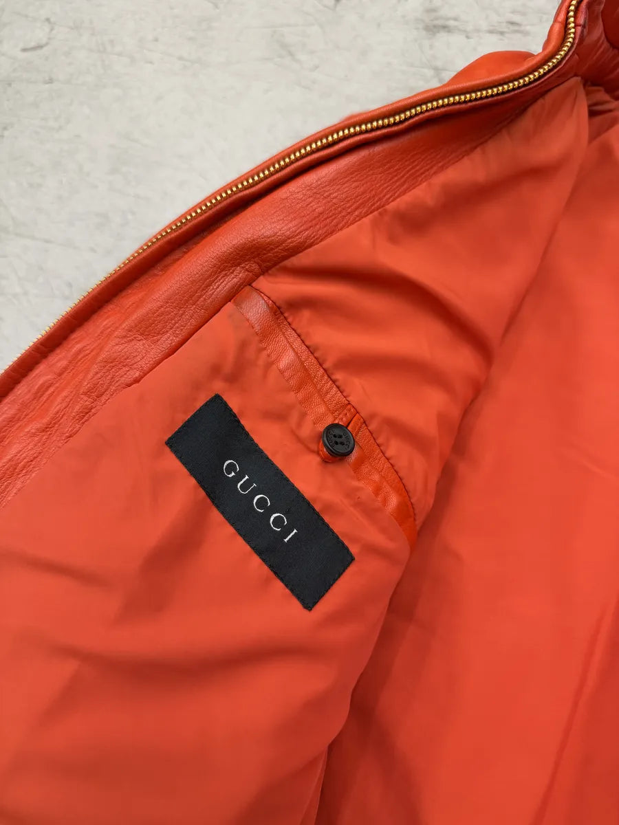 AW2000 Gucci Orange Leather Quilted Biker Leather Jacket by Tom Ford BLNDUwV 12