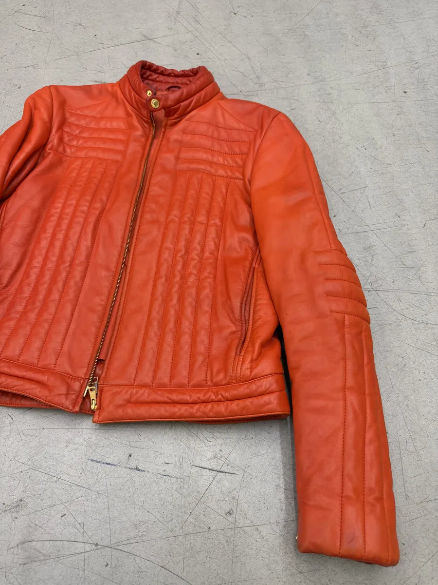 AW2000 Gucci Orange Leather Quilted Biker Leather Jacket by Tom Ford BLNDUwV 14