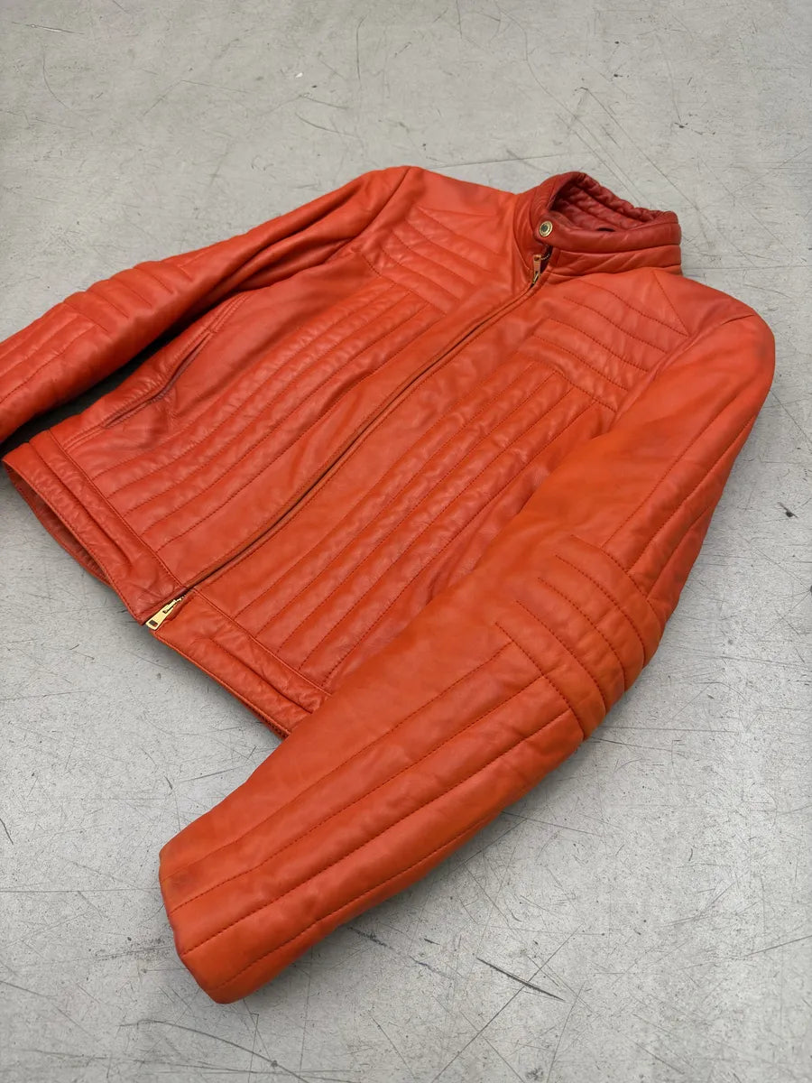AW2000 Gucci Orange Leather Quilted Biker Leather Jacket by Tom Ford BLNDUwV 15