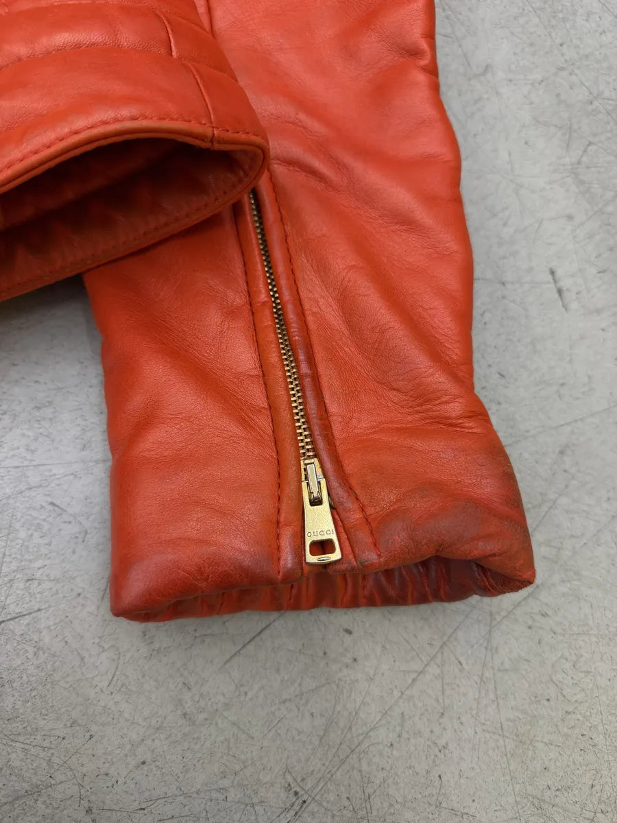 AW2000 Gucci Orange Leather Quilted Biker Leather Jacket by Tom Ford BLNDUwV 17