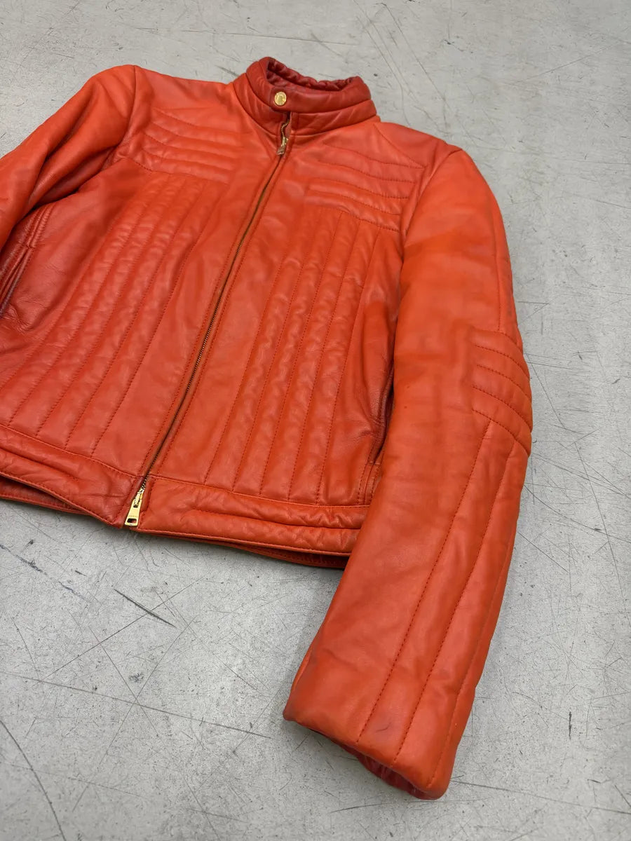 AW2000 Gucci Orange Leather Quilted Biker Leather Jacket by Tom Ford BLNDUwV 18