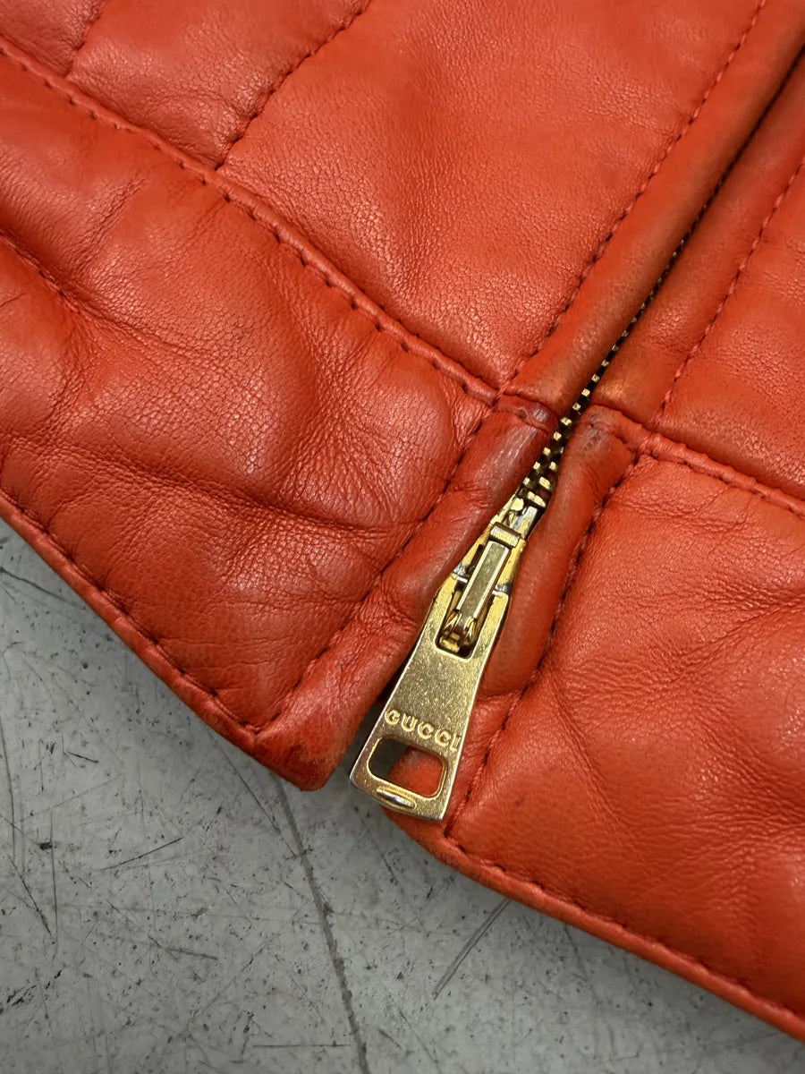 AW2000 Gucci Orange Leather Quilted Biker Leather Jacket by Tom Ford BLNDUwV 19