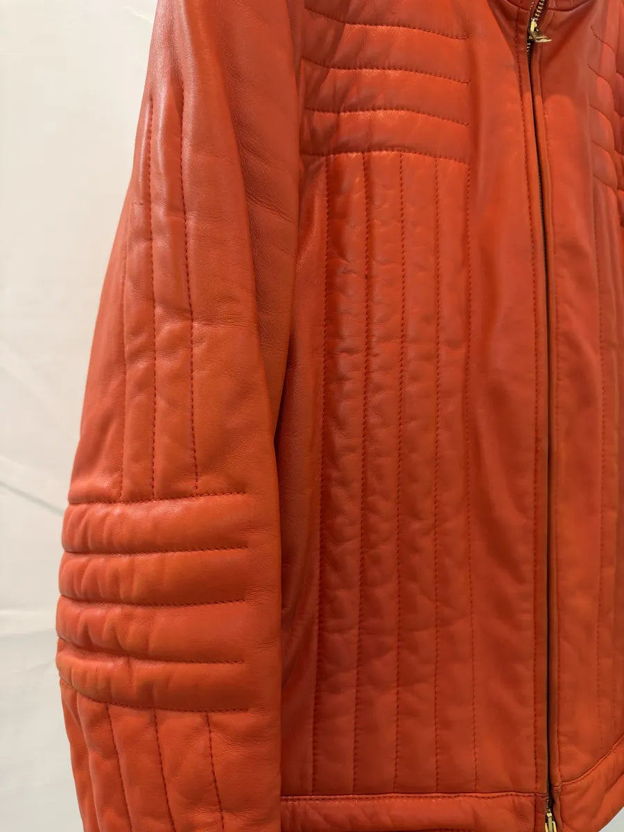 AW2000 Gucci Orange Leather Quilted Biker Leather Jacket by Tom Ford BLNDUwV 2