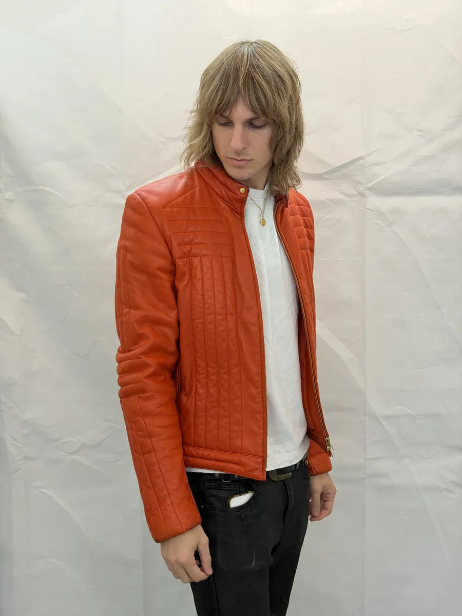 AW2000 Gucci Orange Leather Quilted Biker Leather Jacket by Tom Ford BLNDUwV 3