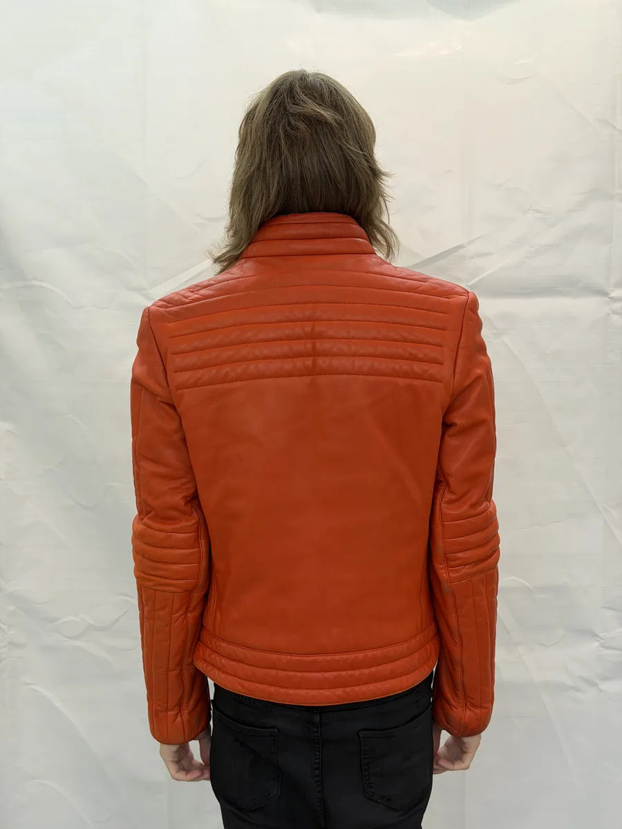 AW2000 Gucci Orange Leather Quilted Biker Leather Jacket by Tom Ford BLNDUwV 5