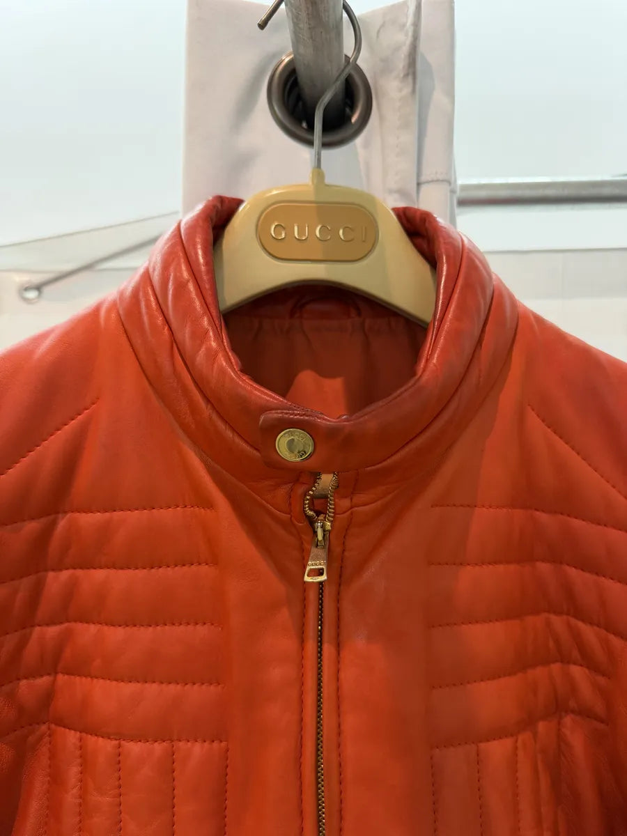 AW2000 Gucci Orange Leather Quilted Biker Leather Jacket by Tom Ford BLNDUwV 6