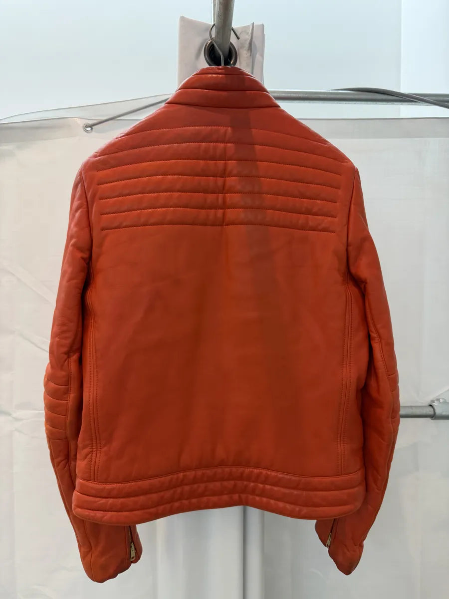 AW2000 Gucci Orange Leather Quilted Biker Leather Jacket by Tom Ford BLNDUwV 7