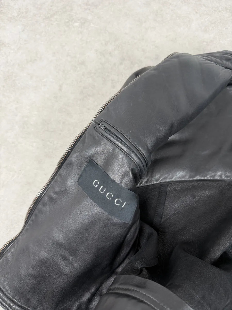 AW2000 Gucci Spiral Tornado Zip Black Leather Jacket by Tom Ford LVMdbUu 12