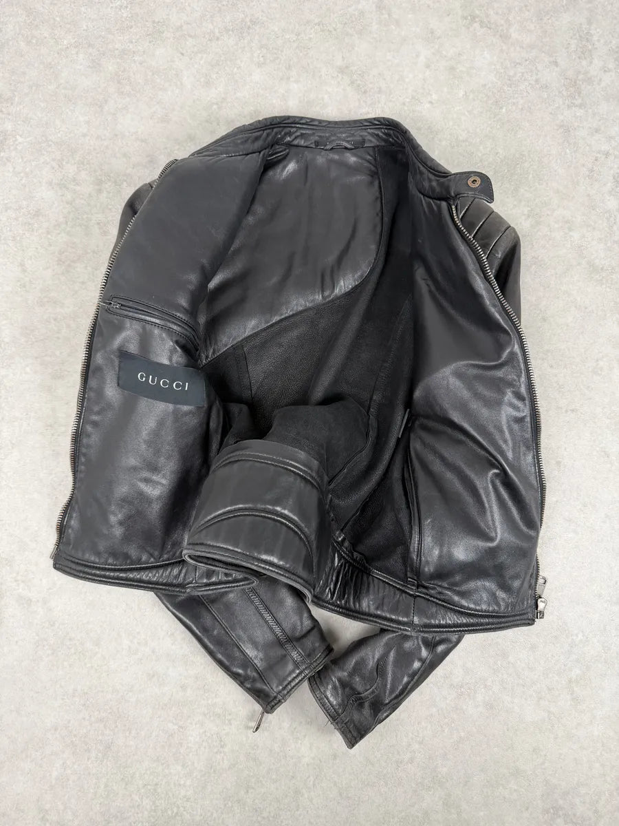 AW2000 Gucci Spiral Tornado Zip Black Leather Jacket by Tom Ford LVMdbUu 9