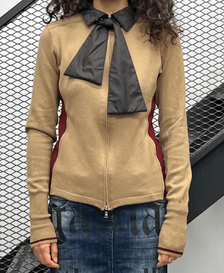 AW2000 Prada Beige Wool Bicolor Beige & Red Contrast Sweater UwpHdVB 0