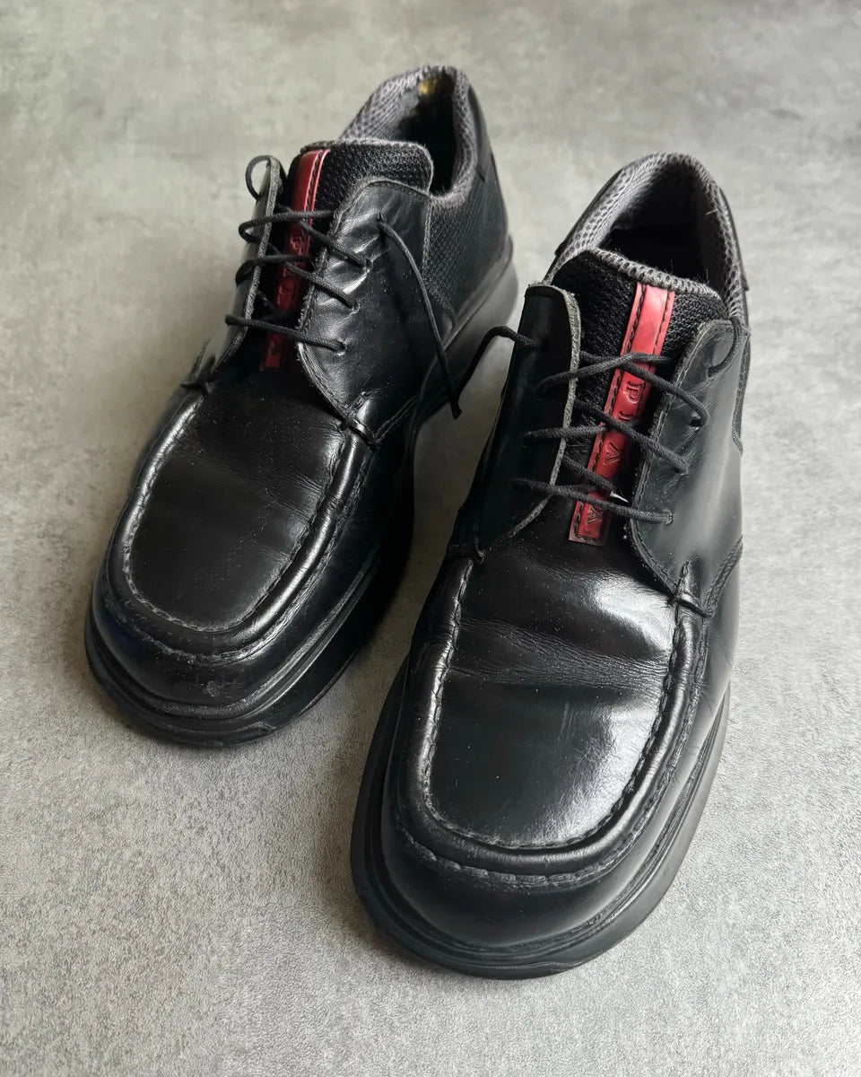 AW2000 Prada Cozy Black Mesh Leather Derby Shoes oKRZtGv 1