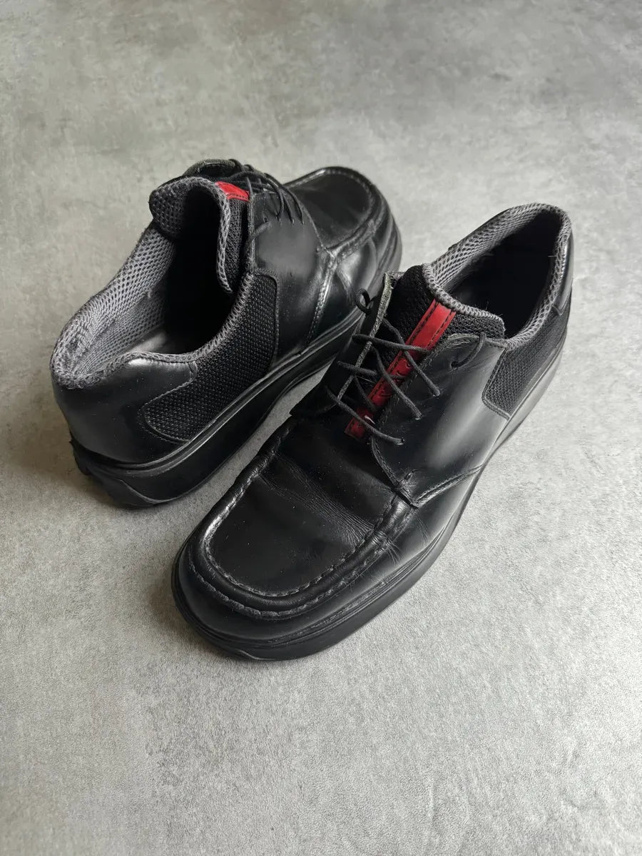 AW2000 Prada Cozy Black Mesh Leather Derby Shoes oKRZtGv 2
