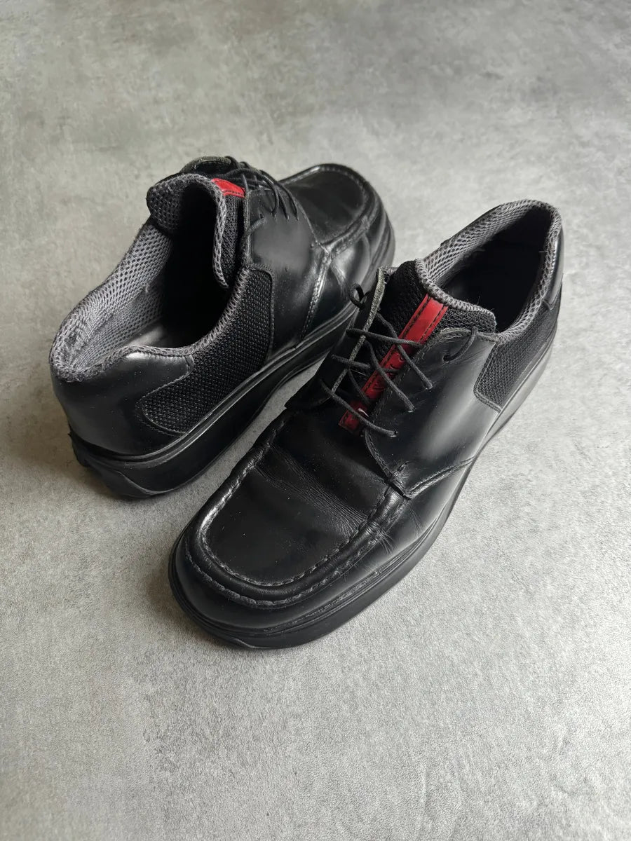 AW2000 Prada Cozy Black Mesh Leather Derby Shoes oKRZtGv 2