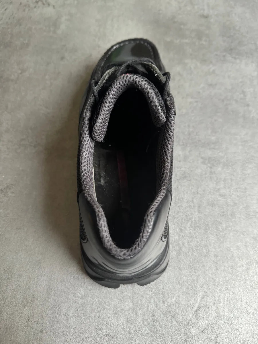 AW2000 Prada Cozy Black Mesh Leather Derby Shoes oKRZtGv 3