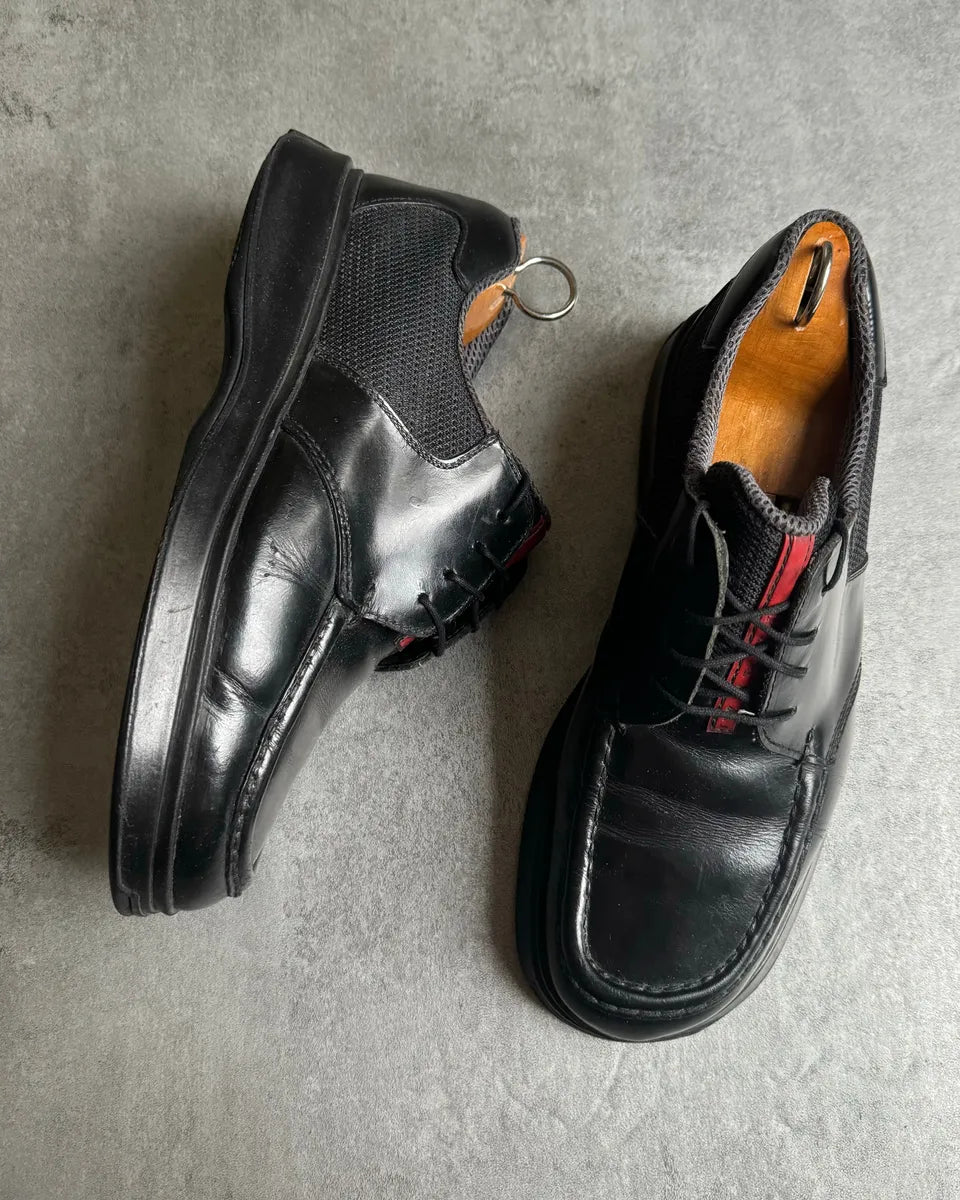 AW2000 Prada Cozy Black Mesh Leather Derby Shoes oKRZtGv 7