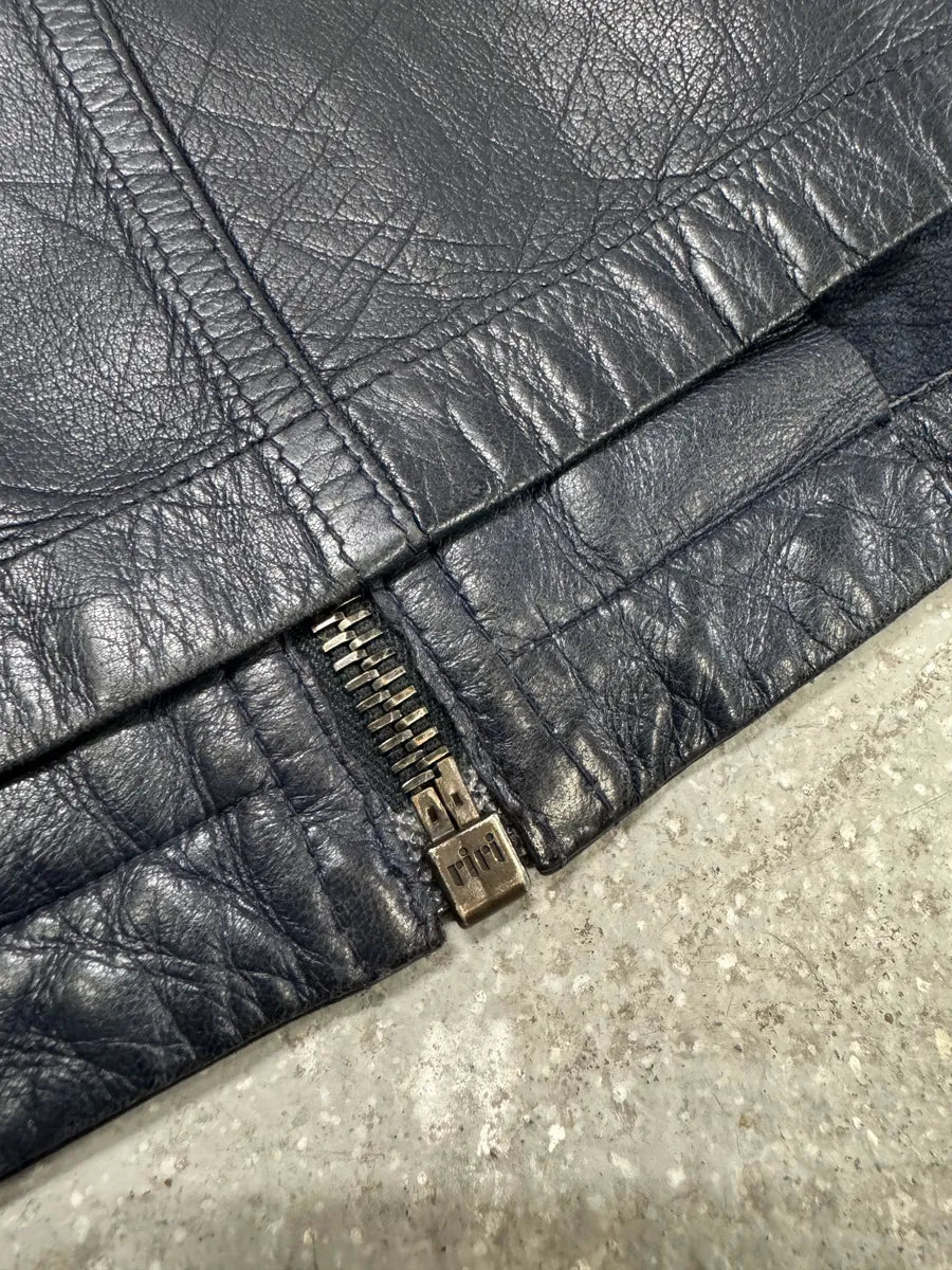 AW2000 Prada Navy Minimalist Biker Leather Jacket (M) 11