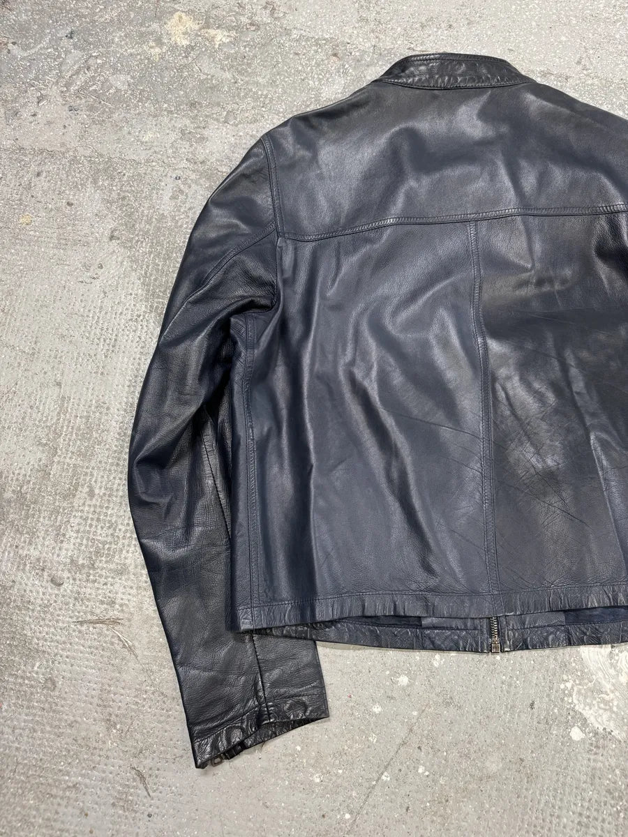 AW2000 Prada Navy Minimalist Biker Leather Jacket (M) 3