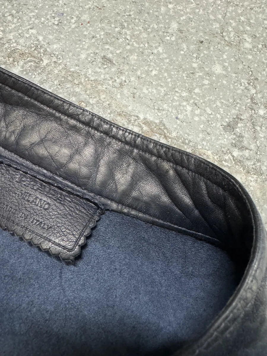 AW2000 Prada Navy Minimalist Biker Leather Jacket (M) 9